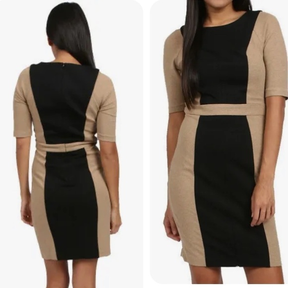 Trina Turk Black and Tan Colorblock Sheath Dress - Picture 3 of 14
